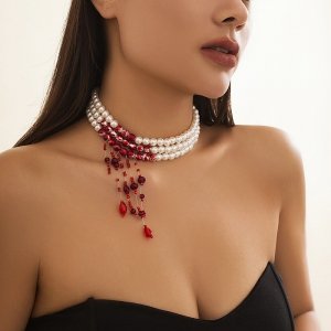 Pas45 Naszyjnik choker 35+5cm perełki kryształki 