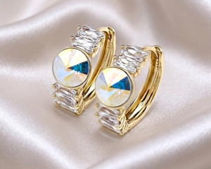1379 Kolczyki złote pozłacane wiszące 14K cyrkonie Austrian Crystal