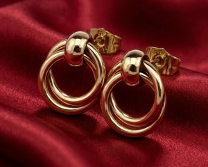 2884a Kolczyki złote stal chirurgiczna 316L wtyczki stal nierdzewna 