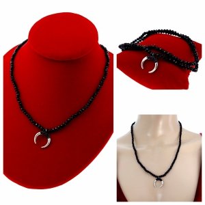 1382 Naszyjnik stal chirurgiczna 316L szklane kryształki na gumce jubilerskiej luna księżyc