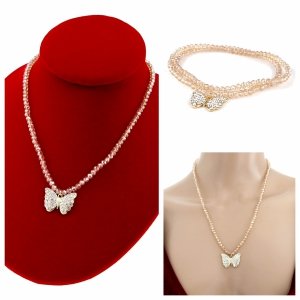 3596 Naszyjnik błyszczący szklane kryształki na gumce jubilerskiej łańcuszek motyl