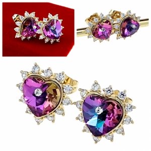 2864 Kolczyki złote pozłacane cyrkonie wtyczki 14K Xuping Austrian Crystal serce