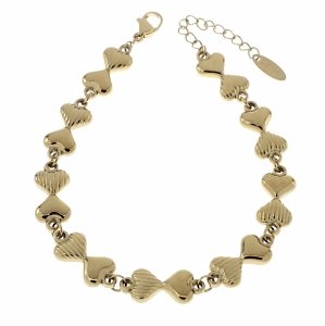 3199 Bransoletka złota 17,5+3cm stal chirurgiczna 316L serce