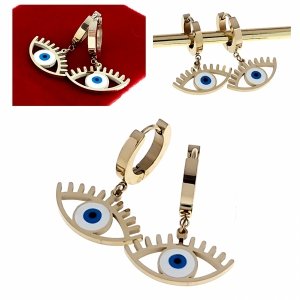 3126c Kolczyki złote stal chirurgiczna 316L nierdzewna wiszące oko
