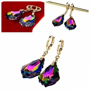 1910 Kolczyki złote Austrian Crystal pozłacane cyrkonie wiszące 14K Xuping Swaro