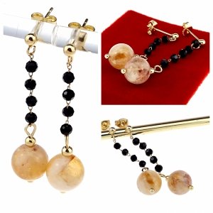 544b Kolczyki złote stal chirurgiczna wiszące cytryn kamień celebrytki 