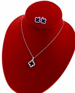 4928 Komplet kolczyki, naszyjnik 40+5cm srebrny stal chirurgiczna 316L koniczyna marokańska