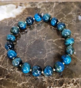 1988f Bransoletka naturalny kamień niebieskie tygrysie oko na gumce jubilerskiej