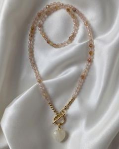 1413g Złoty łańcuszek cytryn kamień naturalny 43cm stal chirurgiczna nierdzewna naszyjnik 