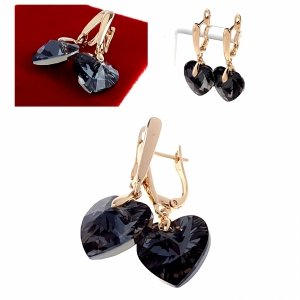 3727e Kolczyki złote Austrian Crystal cyrkonia pozłacane 18k Xuping wiszące serce