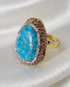 351b Pierścionek złoty pozłacany 14k kamień naturalny dolomit regulowany