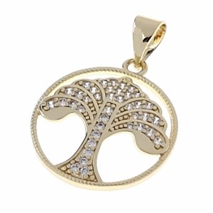 1938d Złota zawieszka błyszcząca pozłacana 14k cyrkonie drzewko szczęścia