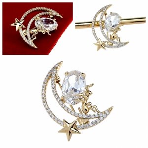 2513 Elegancka broszka złota cyrkonia przypinka pozłacana 14k Xuping 