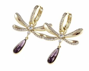 1199 Kolczyki złote pozłacane wiszące 14K cyrkonie Austrian Crystal