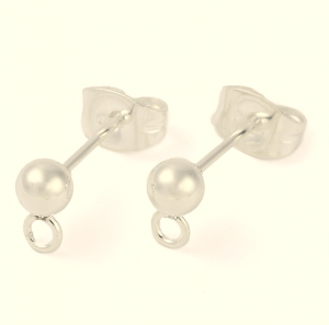 3517 2x Zapięcia sztyfty bigle do kolczyków ze stali nierdzewnej 304, z pętelką i zatyczkami do uszu/zapięciami, srebro, 15 x 7 mm, otwór: 1,7 mm, kulka: 4 mm, trzpień: 0,8 mm 