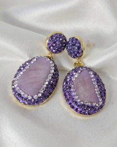 1938b Kolczyki królewskie kwarc różowy pozłacane 14K kamień naturalny wiszące