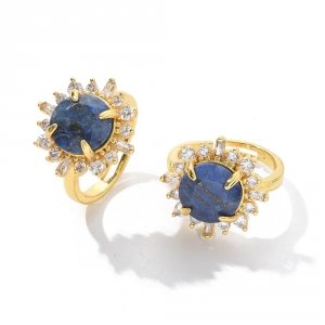 4582 Pierścionek złoty pozłacany 14k lapis lazuli kamień naturalny regulowany 