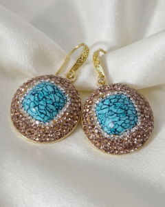 1926h Kolczyki złote kamień Magnezyt pozłacane 14K kamień naturalny wiszące