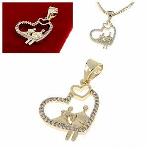 1915i Złota zawieszka błyszcząca pozłacana 14k cyrkonie serce