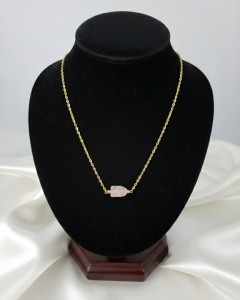 1933h Naszyjnik kwarc różowy kamień naturalny 45+5cm stal chirurgiczna nierdzewna 