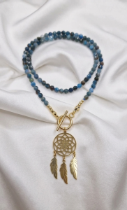 078m Naszyjnik agat kamień naturalny 42cm stal chirurgiczna nierdzewna 