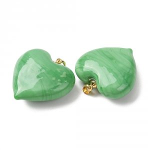 sz99 Zawieszka lampwork ręcznie robiona serce zielone 