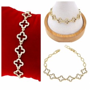 4369 Bransoletka złota elegancka cyrkonie 19cm pozłacana 14k Aisadi