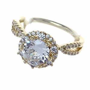 0163 Pierścionek złoty pozłacany 14k cyrkonie