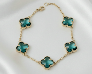 2651 Bransoletka elegancka złota 19+2cm pozłacana 14k cyrkonie koniczyna marokańska