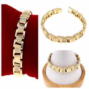 4909 Bransoletka złota elegancka 18,5cm cyrkonie pozłacana 14k Bloom