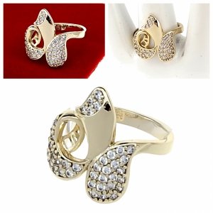 3019 Pierścionek złoty zaręczynowy błyszczący cyrkonie pozłacany 14k 