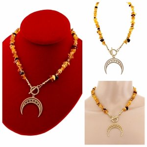 1780 Złoty łańcuszek bursztyn naturalny Bałtycki 43cm stal chirurgiczna nierdzewna naszyjnik 