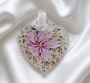 1599j Zawieszka szkło weneckie serce kwiat