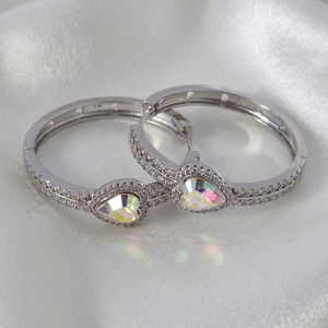 3044 Kolczyki srebrne pozłacane białym złotem wiszące koła 3,5cm Austrian Crystal