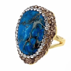 1926f Pierścionek złoty pozłacany 14k turkus kamień naturalny regulowany