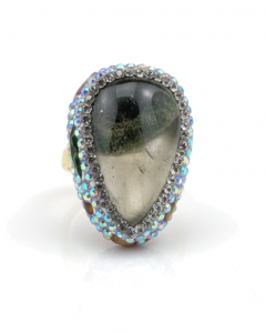 785a Pierścionek złoty pozłacany 14k agat mszysty kamień naturalny regulowany