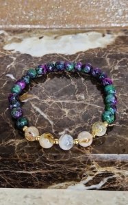 1988c Bransoletka naturalny kamień cytryn jaspis na gumce jubilerskiej