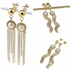 2944 Kolczyki  złote stal chirurgiczna 316L nierdzewna wiszące celebrytki 