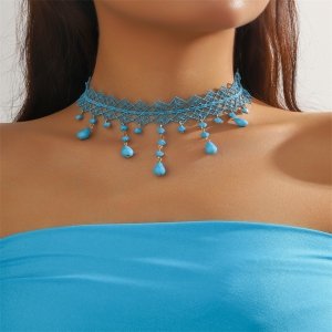 Pas44 Naszyjnik choker 34+5cm koronka kryształki 