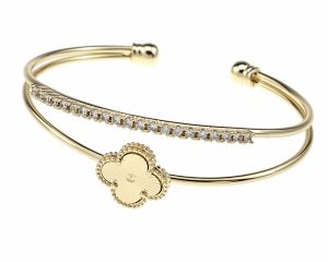 3309 Bransoletka elegancka złota bangla 6,5cm pozłacana 14k koniczyna marokańska