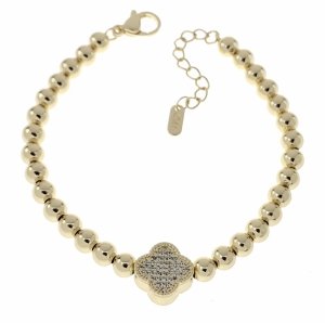 3739 Bransoletka elegancka złota 17+3cm pozłacana 14k cyrkonie koniczyna marokańska