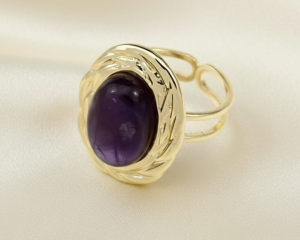 3729h Pierścionek złoty pozłacany 14k ametyst kamień naturalny regulowany