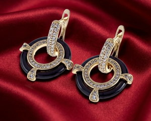 3097 Kolczyki złote pozłacane wiszące 14K cyrkonie 