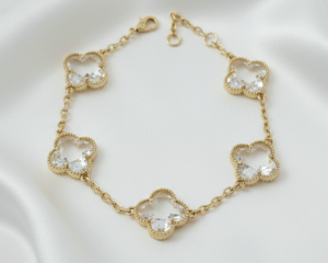 1681f Bransoletka elegancka złota 19+2cm pozłacana 14k cyrkonie koniczyna marokańska