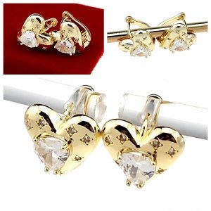 2368c Kolczyki złote pozłacane wiszące 14K cyrkonie serce