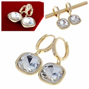 1737b Kolczyki złote pozłacane wiszące 14K kryształek crystal