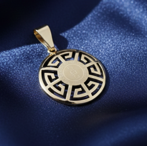 4480 Złota zawieszka błyszcząca pozłacana 14k wzór grecki