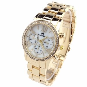 2905 Ekskluzywny damski złoty zegarek błyszczący klasyk cyrkonie 