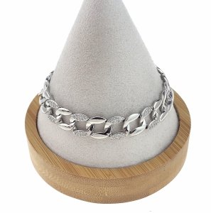 1112 Bransoletka elegancka srebrna 18,5+2cm pozłacana białym złotem 