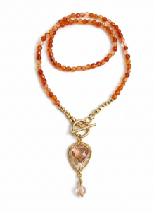 3728c Naszyjnik agat czerwony kamień naturalny 42cm stal chirurgiczna nierdzewna naszyjnik